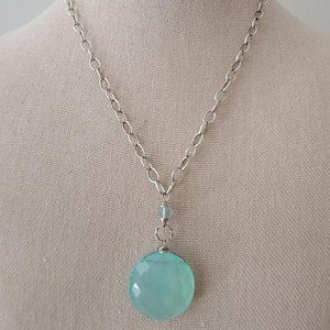 Absolutely Glowing, Summery Sterling and Chalcedony Handmade Statement Necklace